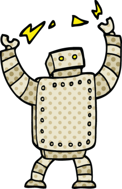 Çizgi roman tarzı dev robot bir insan tarafından çizilmiş.