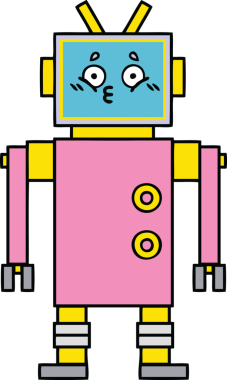 Bir insan tarafından çizilmiş sevimli bir robot karikatürü.