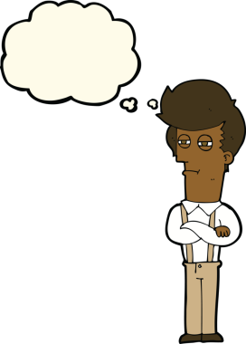 Bir insan tarafından çizilmiş düşünce baloncuğuyla rahatsız edilmiş bir adam.