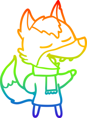 Gökkuşağı gradyan çizgi çizimi eşarplı bir kurt insan tarafından çizilmiş kahkahalar.