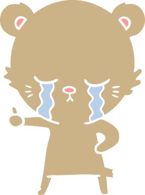 Ağlayan yassı renkli çizgi film ayısı bir insan tarafından çizilmiş başparmaklarını gösteriyor.