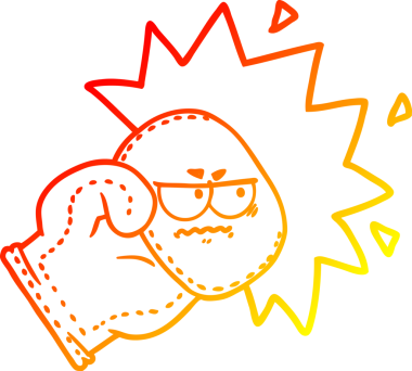 Bir insanın çizdiği çizgi film boks eldiveninin sıcak gradyan çizgisi.