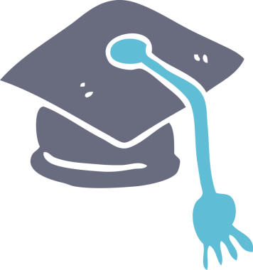 Bir insan tarafından çizilmiş düz renkli çizgi film mezuniyet şapkası.