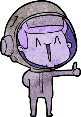 Bir insan tarafından çizilmiş mutlu astronot çizgi filmi.