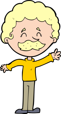 Bir insan tarafından çizilmiş bıyıklı bir çizgi film adamı.