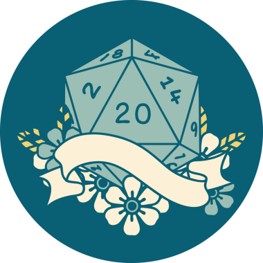 Retro Dövme Biçimi Doğal 20 D20 zar bir insan tarafından çizildi