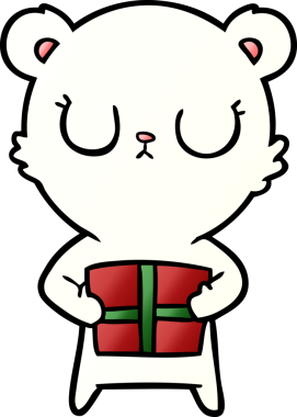 Kutup ayısı Noel hediyesi olarak bir insan tarafından çizilmiş karikatür.
