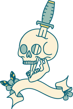 Bir insan tarafından çizilmiş geleneksel bir kafatası dövmesi.