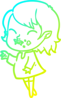 Bir insan tarafından çizilmiş yanağında kan olan vampir bir kızın çizdiği soğuk çizgi.