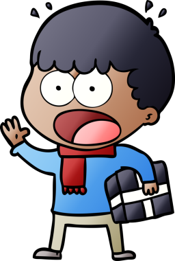 Bir insan tarafından çizilmiş bir hediyeyle şok olmuş bir adam.