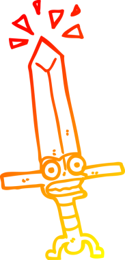 Bir insanın çizdiği sihirli bir kılıcın sıcak çizgi çizgisi.