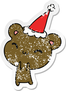 Bir insan tarafından çizilmiş kawaii ayısının sıkıntılı yılbaşı çıkartması.