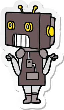 Bir insan tarafından çizilmiş robot karikatür çıkartması.