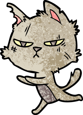 Bir insan tarafından çizilmiş sert çizgi film kedisi.