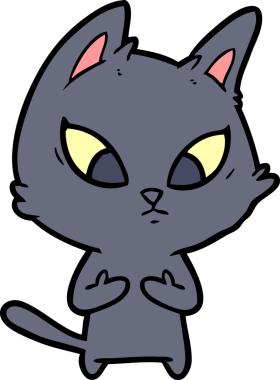 Bir insan tarafından çizilmiş kafası karışmış çizgi film kedisi.