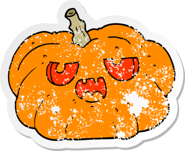 Bir insan tarafından çizilmiş karikatür balkabağı etiketi.