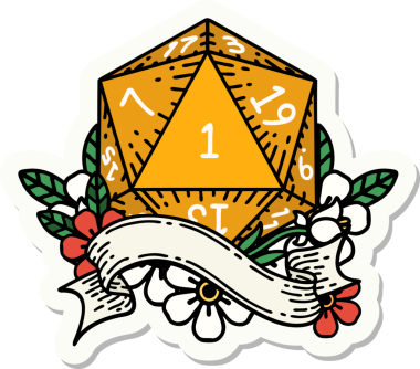 Bir insan tarafından çizilmiş doğal bir d20 zar etiketi.