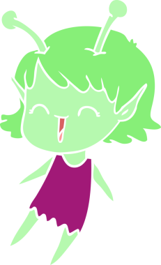 Bir insan tarafından çizilmiş düz renkli uzaylı kız çizgi filmi.