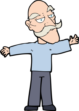 Bir insan tarafından çekilen kollarını açan yaşlı adam çizgi filmi.