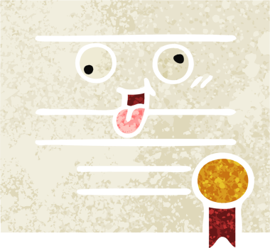 Bir insan tarafından çizilmiş mezuniyet diplomasının retro çizim tarzı karikatürü.