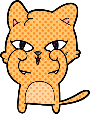 Bir insan tarafından çizilmiş gözleri ovalayan çizgi film kedisi.