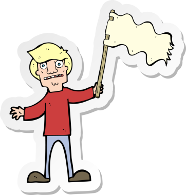 Bir insan tarafından çizilmiş beyaz bayrak sallayan bir karikatürcünün çıkartması.