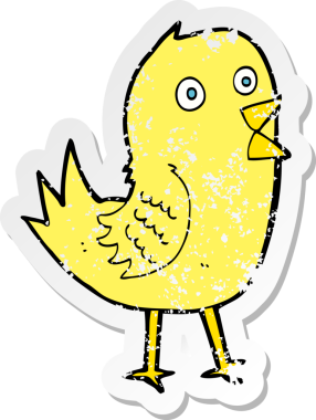 Bir insan tarafından çizilmiş bir çizgi film kuşunun gerilimli yapıştırması.