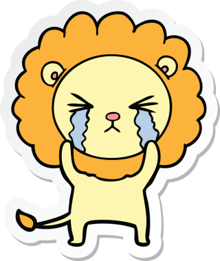 Bir insan tarafından çizilmiş ağlayan bir aslanın çıkartması.