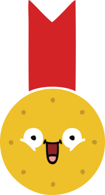 Bir insan tarafından çizilmiş altın madalyanın düz renkli retro karikatürü