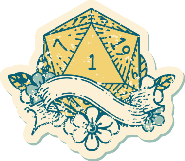 Retro Dövme Biçimi Doğal Bir d20 zar bir insan tarafından çizildi