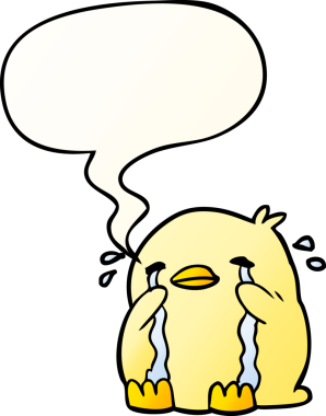 bir insan tarafından çizilmiş yumuşak eğimli konuşma baloncuklu karikatür ağlayan kuş.