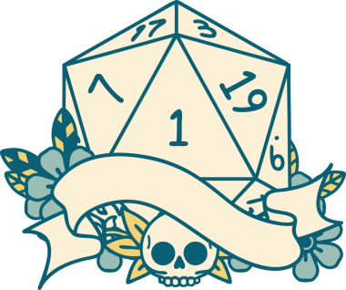 Retro Dövme Biçimi Doğal Bir d20 zar bir insan tarafından çizildi