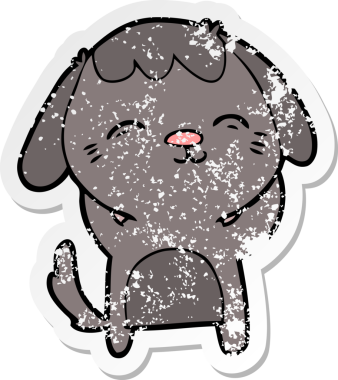 Bir insan tarafından çizilmiş mutlu çizgi film köpeğinin sıkıntılı çıkartması.