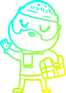 Bir insan tarafından çizilmiş sakallı bir çizgi film karakteri.