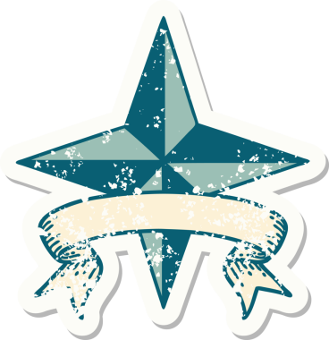 Bir insan tarafından çizilmiş bir yıldızın sancağı olan eski bir etiket.