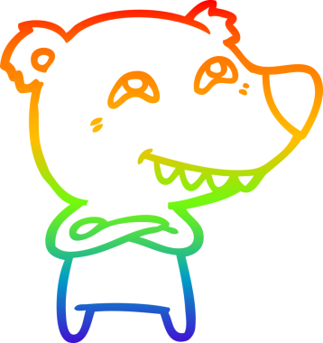 Bir insan tarafından çizilmiş dişleri gösteren çizgi film ayısının çizimi.