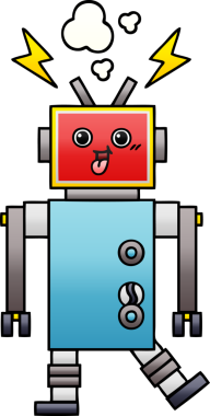 Bir insan tarafından çizilmiş çılgın bir robotun gölgeli çizgi filmi.