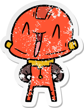 Bir insan tarafından çizilmiş karikatür robotunun sıkıntılı çıkartması.