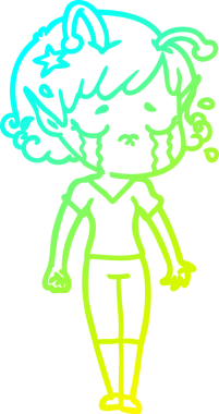 Bir insan tarafından çizilmiş ağlayan uzaylı kız çizgi filmi.