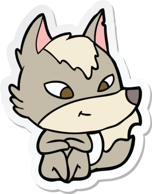 Bir insan tarafından çizilmiş dost canlısı bir kurt çizgi filminin çıkartması.