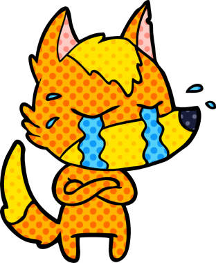 Bir insan tarafından çizilmiş üzgün küçük tilki çizgi film karakteri.