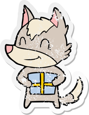 Bir insan tarafından çizilmiş dost canlısı bir kurdun sıkıntılı çıkartması.