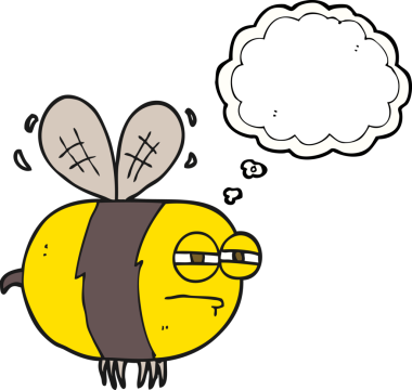 Bir insan tarafından çizilmiş serbest çizim balon karikatürü mutsuz bir arı.