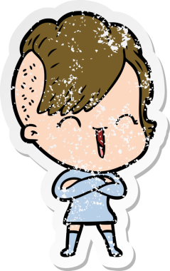 Bir insan tarafından çizilmiş mutlu bir hippi kızın sıkıntılı çıkartması.