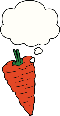 Bir insan tarafından çizilmiş düşünce baloncuklu havuç.