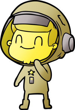 Bir insan tarafından çizilmiş mutlu astronot çizgi filmi.