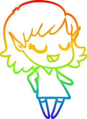 Gökkuşağı gradyan çizgisi mutlu çizgi film kızı bir insan tarafından çizilmiş.