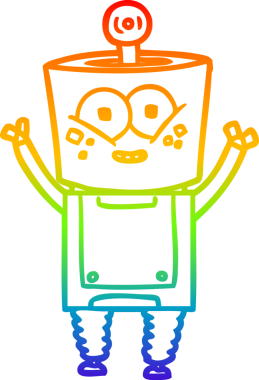 Gökkuşağı gradyan çizimi mutlu bir robot çizgi filmi. Bir insan tarafından çizilmiş merhaba.