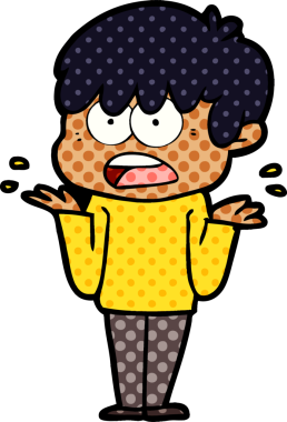 Bir insan tarafından çizilmiş endişeli çizgi film çocuğu.