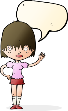 Bir insan tarafından çizilmiş konuşma balonlu bir kadın.